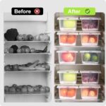 VOLTURI Fridge Storage Containers (Pack of 6), Fridge Organiser Storage Boxes with Removable Drain Plate, Lids, Stackable Organizer, Fridge Storage Box Keep Fruits, Vegetables Fresher, 1500 ML - Image 4