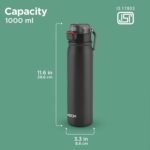 MILTON Reva 1000 ISI Certified Stainless Steel Water Bottle with Twin Lid Sip or Gulp, 1 Litre | Single Wall, BPA-Free, Leakproof | Sturdy Handle | Ideal for Home, Office, Gym & Travel, Black - Image 4