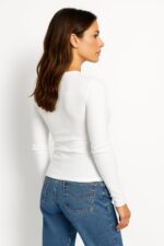 London Hills Women’s Solid Ribbed Long Sleeve Slim Fit T-Shirt | Stretchable Round Neck Top for Casual - Image 3
