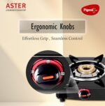 Pigeon Aster Gas Stove 2 Burner with High Powered Brass Burner, Gas Cooktop with Glass Top and Powder Coated Body, black, standard (14266) - Image 3