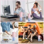 House of Quirk 1200ML Stainless Steel Tumbler with Handle & Lid, 2 Straws – Large Travel Mug Water Cup for Gym, Office & Outdoor Use (Cotton Candy Haze) - Image 4