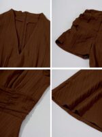 Shasmi Girl's & Women's Solid Color V-Neck A-Line Maxi Dress for Women | New Year Party Outfit | Waist Cinched Puff Sleeve Western | Elegant Casual Wear (Dress 246) - Image 4