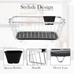 Kuber Industries Stainless Steel Dish Rack for Kitchen | Vessels Organizer Stands with Handle | Spoon Holder & Draining Tray Included | 17x22 Inch, 56x44x23 cm - Image 4