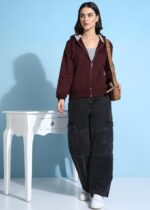 Alan Jones Clothing Women's Solid Zipper Hooded Sweatshirt | Front Zip, Ribbed Hem, Lined Hood, Casual Winter Wear - Image 2