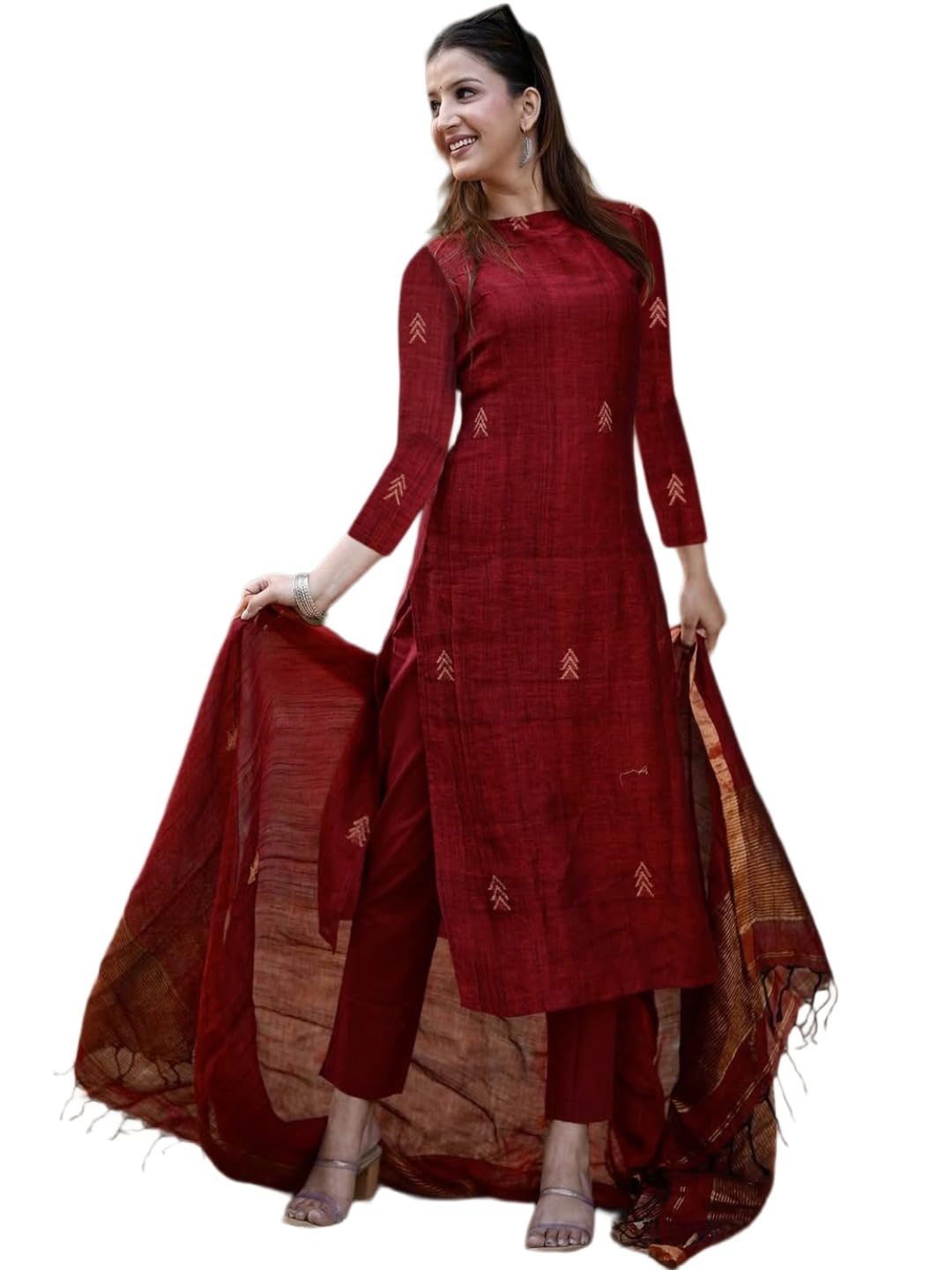 Anni Designer Pure Cotton Maroon Kurta Pant Set with Dupatta *
