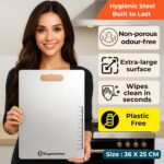 OrganizeMee Large Stainless Steel Cutting Board for Kitchen - Premium Vegetable and Fruit Cutter, Heavy-Duty Metal Chopping Board, Big Size Pad (36 cm X 25 cm) - Image 2