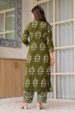 PARTHVI Women's Pure Cotton Printed Straight Kurta Set with Palazzo Pants & Dupatta- Ethnic Wear, Green - Image 2